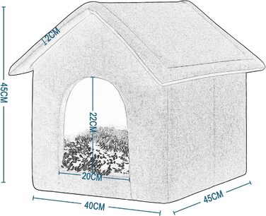 Будка для собак та котів EUGAD з плюшевою подушкою, 45x40x45 см, сіра