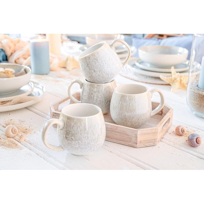 Набір чашок SÄNGER Santorini: 4 чашки з каменю, 300 мл, ручна робота, для кави та чаю, набір для 4 осіб, кремового кольору з пісочною текстурою, PREMIUM COLLECTION, стійкі до миття в посудомийній машині