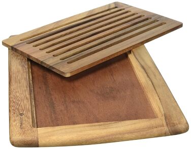 Zassenhaus Bread Cutting Board, Grooved, 42 x 28 x 2 cm, With Removable Crumb Catcher, Acacia Wood, Cutting Board for Bread, Rolls and Baguettes, Wooden Kitchen Board, Blade-Friendly