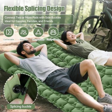 Isomatte самонадувна туристична, килимок для кемпінгу з помпою та подушкою, з'єднувана, водонепроникна, для відпочинку на природі