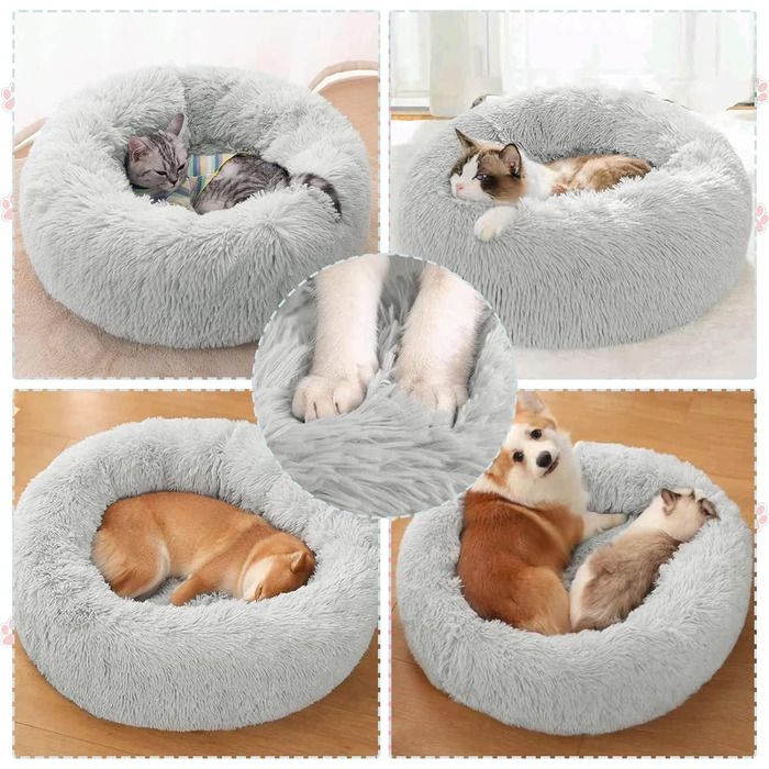 Килимок для котів Donwei, м'який, круглий, 50/70 см, сірий. Підходить для собак та котів.