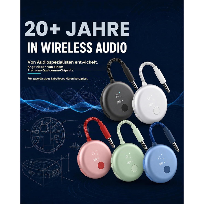 Bluetooth-адаптер для літака Avantree SoundJet R1 для AirPods та бездротових навушників, 25 годин роботи (набір з 7 шт, 5 кольорів)