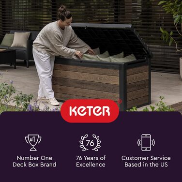 Keter City бокс для зберігання та садових меблів, темно-сірий, поліпропілен, 114 л, столик для басейну та саду
