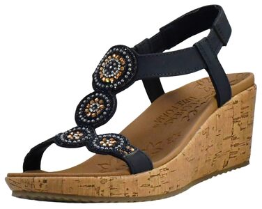 Босоніжки жіночі Skechers Beverlee Date Glam на танкетці, темно-сині 40 EU