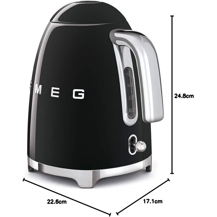 Smeg Electric Kettle KLF03BLEU, Stainless Steel, 1.7 liters, Black
