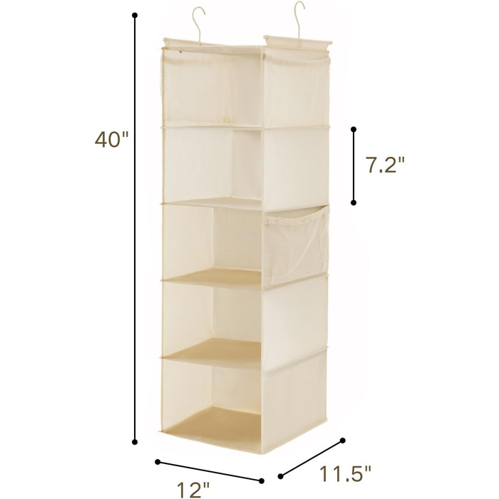 Органайзер для шафи MAX Houser з 5 полицями, для економії місця, з 4 кишенями збоку, складний, бежевий