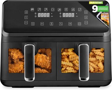 Фритюрниця NutriChef з подвійною камерою, 8л, 1700W, чорна. 9 програм, антипригарне покриття, для смаження, приготування на грилі та випікання