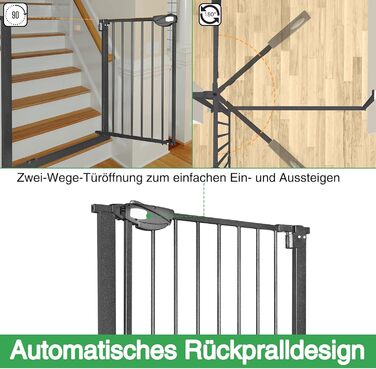 Захисне ворота для сходів без свердління, 75-85 см, автоматичне закриття, безпечне дитяче ворота для дверей, 180° відкривання, білий колір (чорний, 105-115 см)