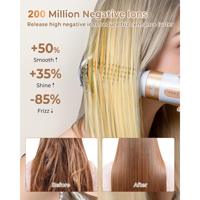 UKLISS Air Styler 7 в 1: фен-щітка з 7 насадками для сушіння, укладання та об'єму волосся, іонізація, білий