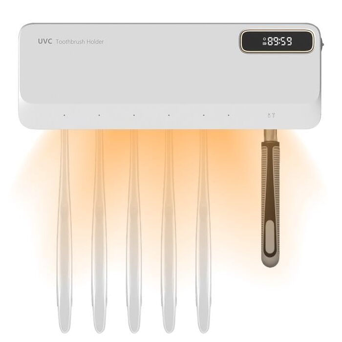 Стерилізатор зубних щіток UV з підставкою на 5 щіток, з таймером, для кріплення на стіну, 2000 mAh (білий)