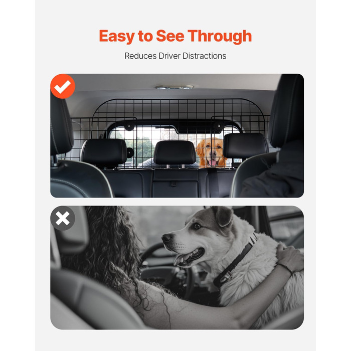Автобар'єр для собак VEVOR, регульована перегородка, сітка (968x405 мм), захист для заднього сидіння, універсальна бар'єр для SUV, позашляховиків, вантажівок, не складається, 96.5-162 см * 41 см