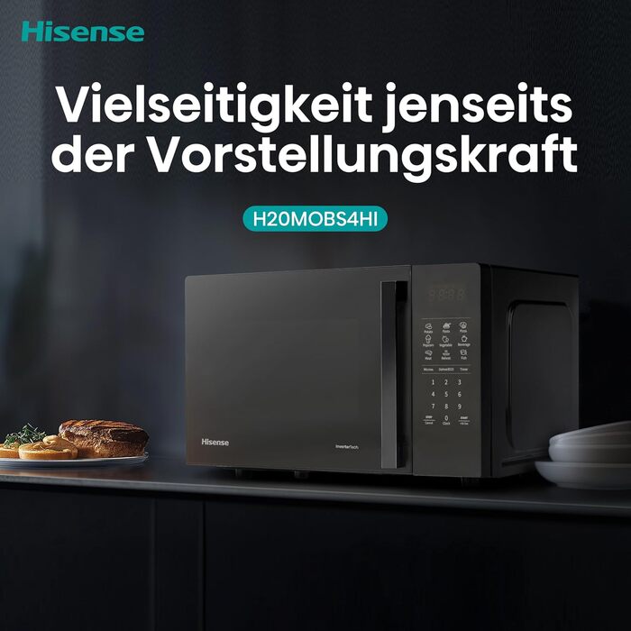Мікрохвильова піч Hisense H20MOBS4HI 20 л, 700 Вт, InverterTech, керамічне покриття, чорна