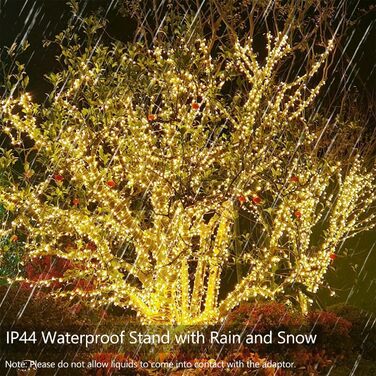 Льонокомірка LED 200 шт., 20 м, на батарейках з таймером, 8 режимів, вологостійка, тепле біле світло, для декору саду, вечірки, весілля, внутрішнього та зовнішнього використання, прозорий кабель