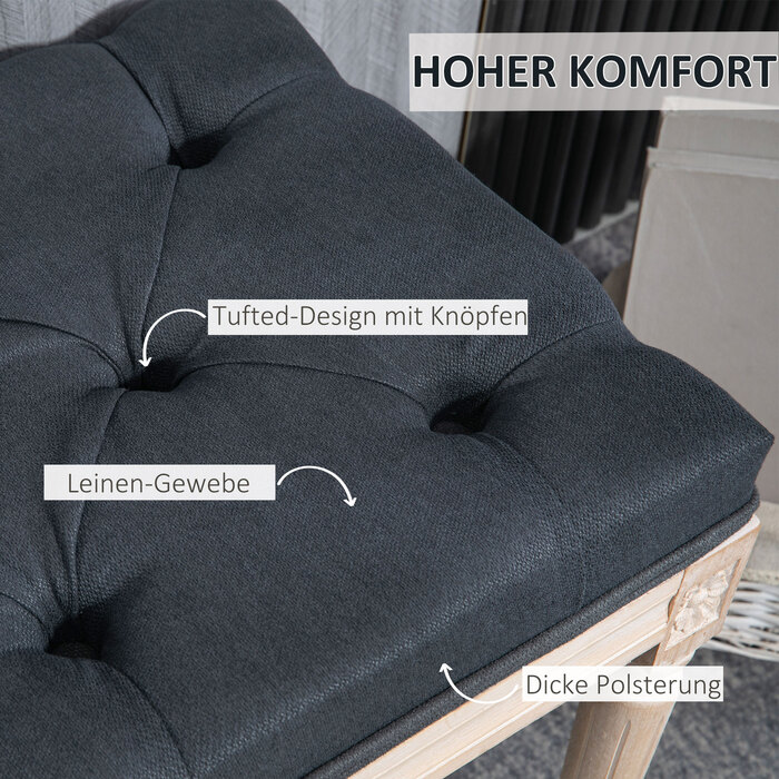 HOMCOM М'який банк Vintage 80x40x43 см Лавка для сидіння, лавка біля ліжка, банк у передпокій з ґудзиками з льонової текстури до 120 кг Темно-сірий