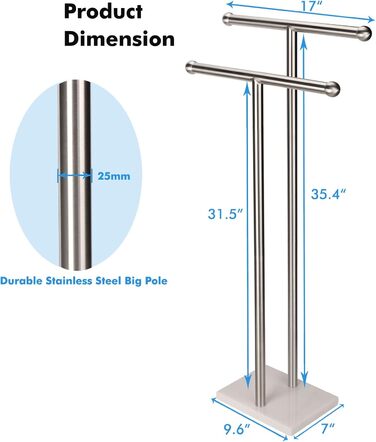 Підставка для рушників стояча, подвійна T-подібна, висока, з основою з мармуровим дизайном для ванної кімнати, 2-ярусна, з нержавіючої сталі (золоте покриття), нікель
