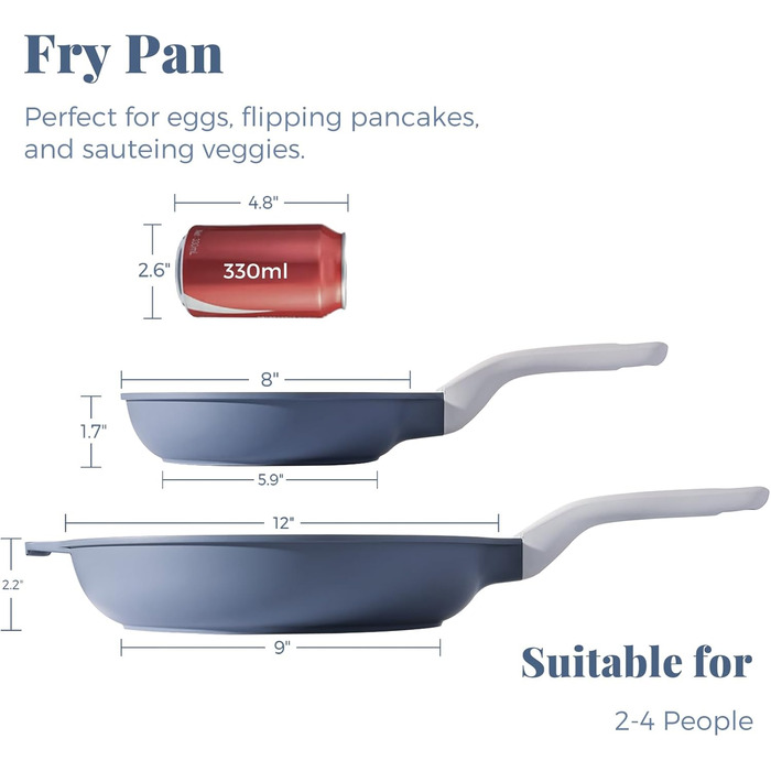 Плита PRICUSIS з антипригарним покриттям Ceramic, набір 2 шт (20.3 см + 30.5 см), індукційна, для яєць та омлетів, безпечна, сумісна з духовкою, можна мити в посудомийній машині