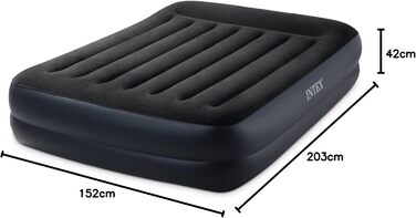 Надувне ліжко Intex Queen Pillow Rest Raised з подушкою, Fiber-Tech, 152x203x42 см, чорне/синє