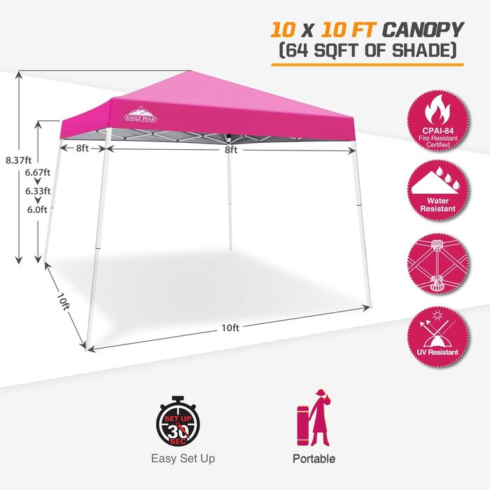 EAGLE PEAK 3x3m Event Tent with Slanted Legs, Pop-up Pavilion for Outdoor Use, UV Protection 50+, Waterproof, Foldable, Folding Pavilion for Camping, Garden, Party, Dark Blue (Polyester Alloy Steel)
