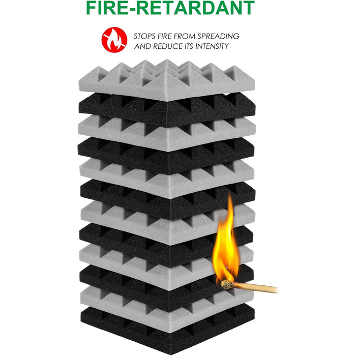 Звукопоглинаючі панелі AGPtEK, акустичний поролон для студії, офісу та кімнати (24 шт, 25x25x5 см, сірий та чорний)