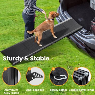 Рампа для собак у машину, розкладна, 180 см, широка 44 см, для великих та середніх собак до 110 кг, антиковзка, для авто, SUV, вантажівок та зовнішніх сходів