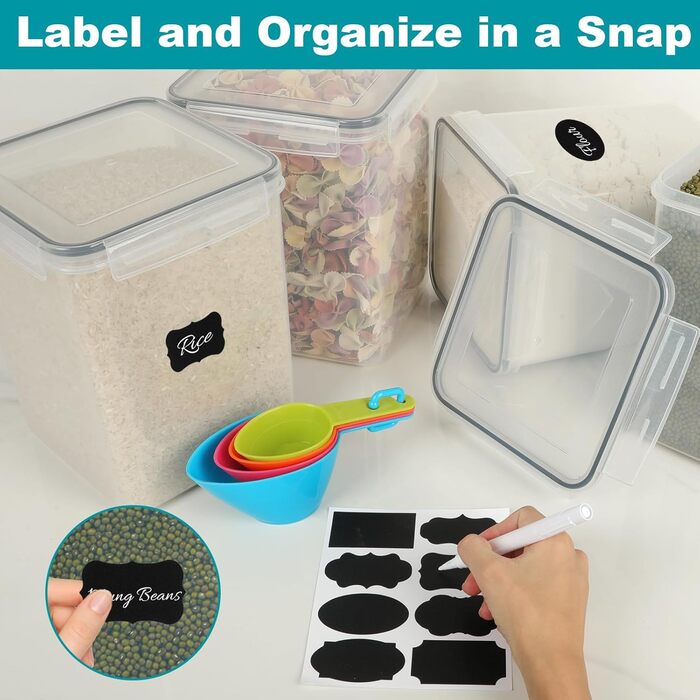 Набір контейнерів для зберігання Withosent 24 шт. з герметичними кришками, 2л, 1.6л, 0.8л, для кухні, борошна, мюслі, кукурудзяних пластівців, з етикетками та ложками
