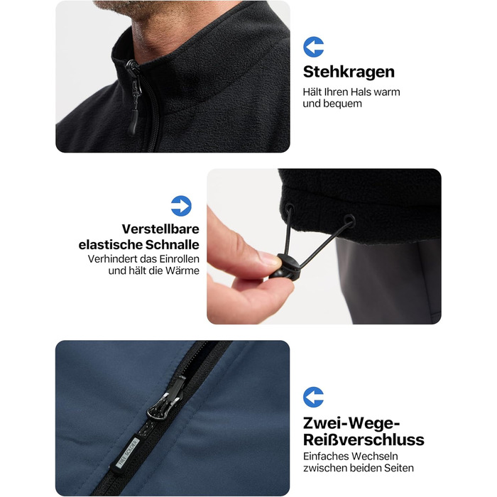 FREE SOLDIER Чоловіча зимова жилетка - тепла флісова жилетка, вітростійка, реверсивна, без рукавів, софтшелл для роботи та походів, S, Синій&Чорний