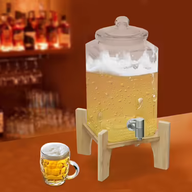 5L Drink Dispenser, transparent glass drink dispenser with stand. Thoughtful faucet design, can hold a variety of cold and hot beverages for indoor and outdoor parties, restaurants.