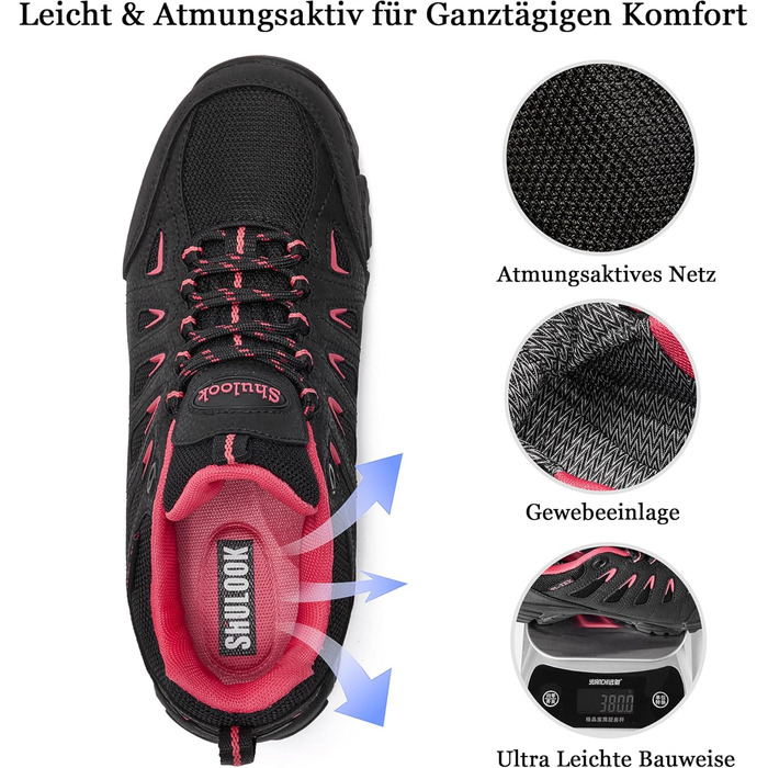 Туфлі для хайкінгу SHULOOK для жінок, водонепроникні, легкі, трекінгові, гірські, для активного відпочинку, кемпінгу, риболовлі, чорні, червоні, 39 EU