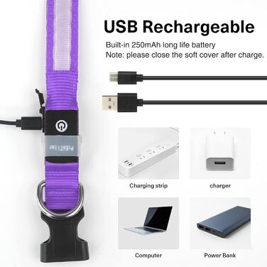 Світлодіодне нашийник для собак Leuchthalsband, вологостійкий, з 7 кольорами, регульований, для малих та великих собак, фіолетовий, 8 режимів, розмір M (38-50 см)