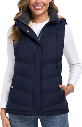 Жіноча степкова жилетка Tuopuda з капюшоном, флісова підкладка, тепла зимова куртка без рукавів, термо жилетка з коміром-стійкою, на блискавці, осінь/зима (темно-синій, XXL)