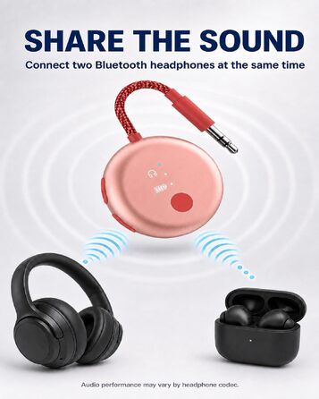Bluetooth-адаптер для літака Avantree SoundJet R1 для AirPods та бездротових навушників, 25 годин роботи, рожевий