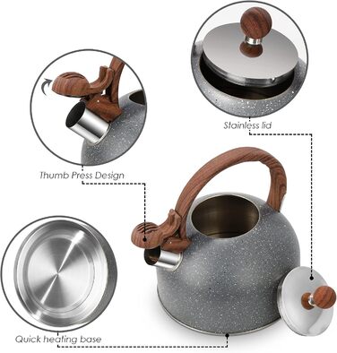 Чайник заварний 2.5L з нержавіючої сталі для всіх плит (індукція), сучасний з дерев'яною ручкою сірого кольору