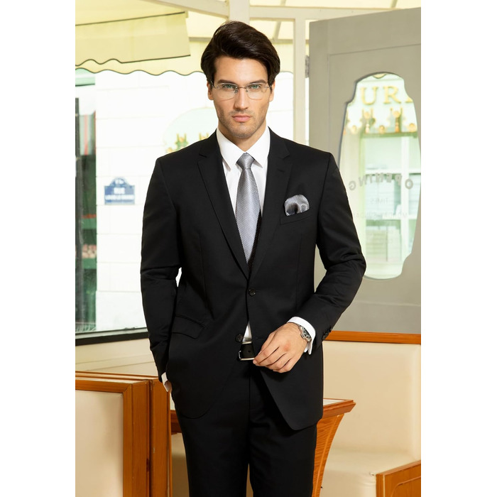 Краватка та нагрудний хустинка HISDERN: комплект для весілля, ділових зустрічей та свят (срібно-сірий)