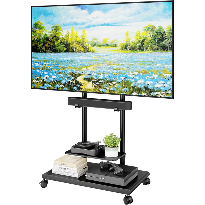 Підставка для телевізора на колесах з кріпленням для саундбару, 50-90 дюймів, до 70 кг, регульована висота та нахил, MAX VESA 600x400 мм