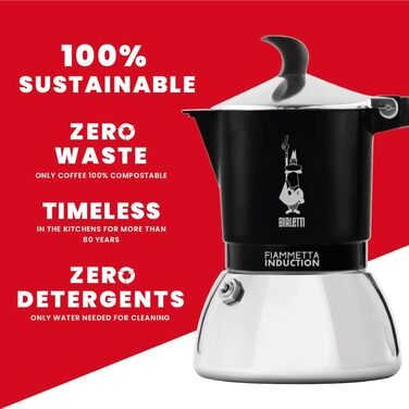 Bialetti Flame Induction Coffee Maker, Aluminum, Steel, Black, 4 Cups
