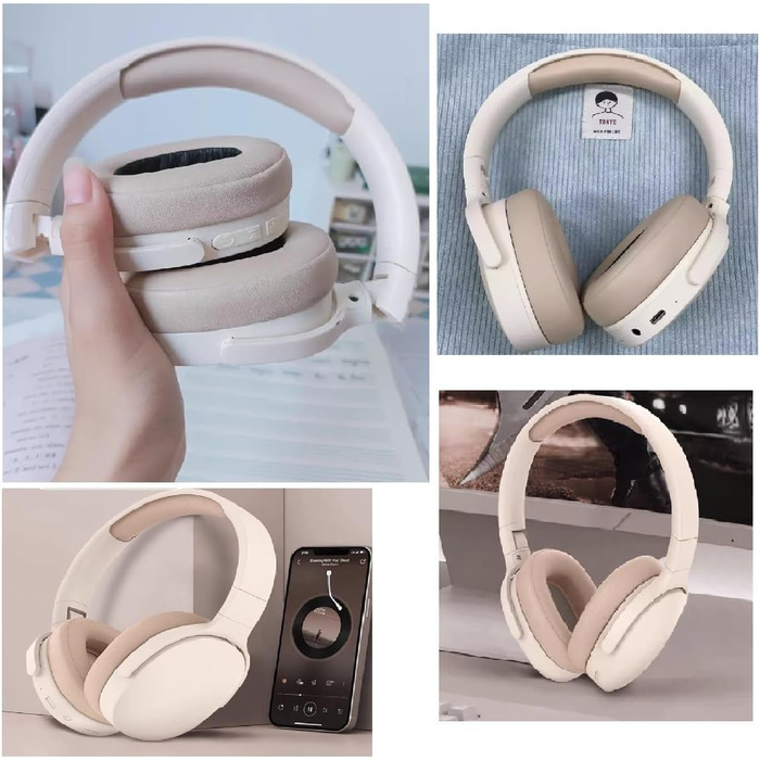 Беспроводные наушники HiFi Bluetooth с микрофоном, складные, шумоподавление, для спорта и путешествий (Бежевый)