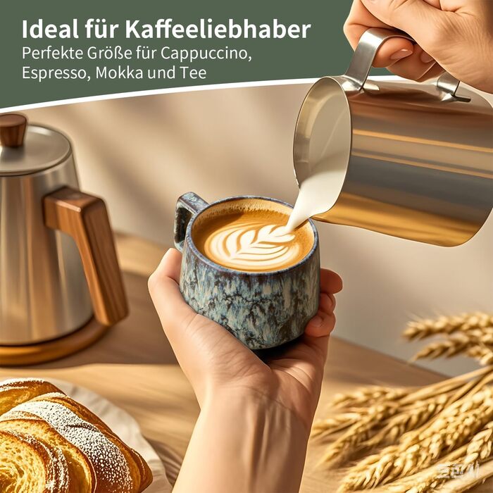 Набір чашок еспресо (4 шт.), 190 мл, кераміка з дерев'яними підставками, для кави, капучино, американо, лате, мока та чаю (бежевий, блакитний, темно-синій, темно-зелений)