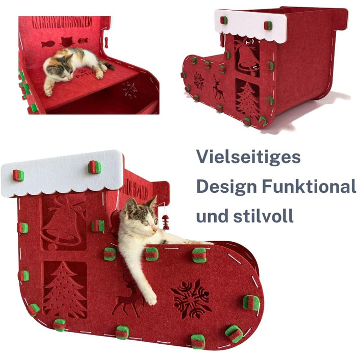 Кіт-будинок Petix Indoor великий, червоний, XXL (58×42×40 см) – для сну та ігор, різдвяна кучечка