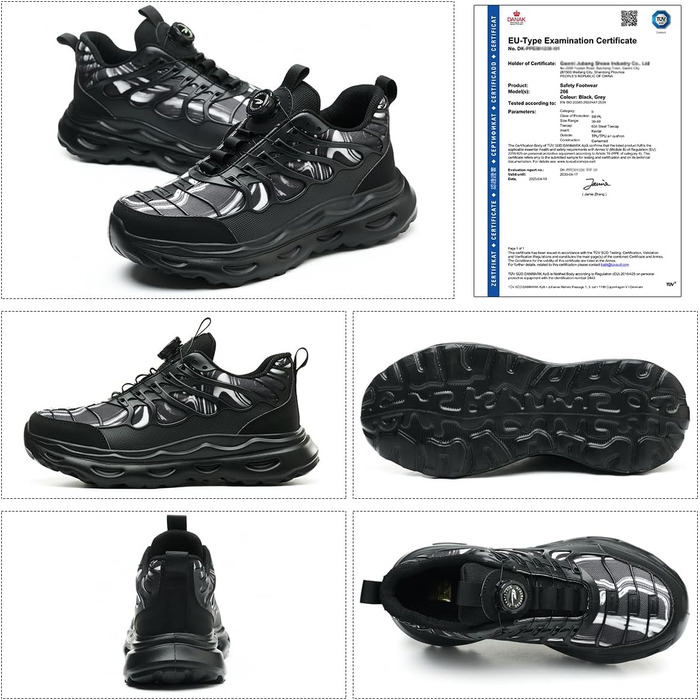 Черевики безпеки для чоловіків та жінок. Робочі черевики зі сталевим підноском. Легкі, спортивні, антипрокольні, чорного кольору (38-42 EU)
