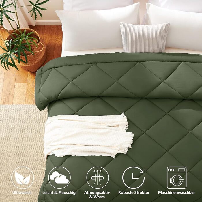 Всесезонна ковдра CozyLux 200x200 см (155x220 см), оливковий колір, для 4 сезонів