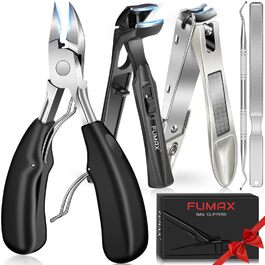 Кусачки для нігтів для літніх людей з широкими щелепами та довгою ручкою, кусачки для кутикули з кутовою головкою, для товстих нігтів, з контейнером для збору обрізків, подарунковий набір для чоловіків та жінок, чорні