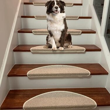 Qingbei Rina 22x65cm Non-Slip Stair Treads - 15 Piece Set - Adhesive Wood Step Mats for Indoor Safety & Floor Protection (Beige)