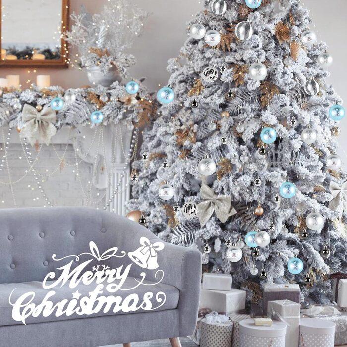 44 штуки прикрас для ялинки, декор на Новий рік, пластикові кулі для ялинки з подарунковим пакетом (срібно-блакитний)
