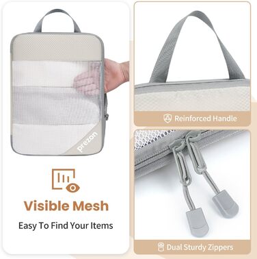 Набір компресійних органайзерів для валізи 6 шт., прозорі, бежеві - економія місця, міцний матеріал