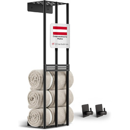 Тримач для рушників на стіну без свердління, чорний, 72,5 см - металева полиця для рушників у ванну кімнату, самоклеюча, для великих та маленьких рушників