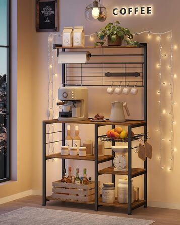 Стелаж кухонний VASAGLE KKS026B01, вінтажний, з магнітною смугою для ножів, кошиком та тримачем для рушників