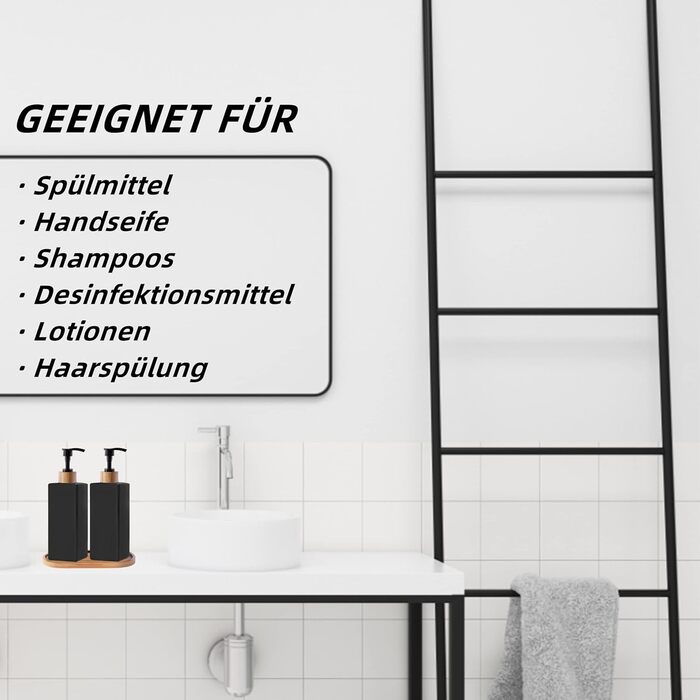 Набір для ванної кімнати BIKALAN: дозатор мила з бамбука, чорний, 350 мл