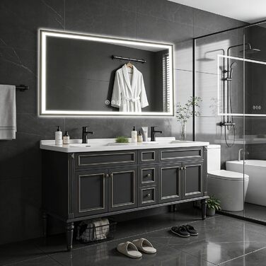 Дзеркало для ванної кімнати 50x70 см з підсвічуванням LED, антизапар, регулювання яскравості, 3 кольори світла