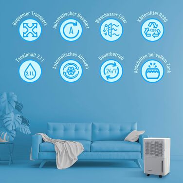 Noaton® DF 4212 - Електричний осушувач повітря 13,2 л/добу, для квартири та підвалу, з таймером та захистом від переливу