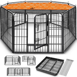 ТресКо® Вольпенlaufstall: Клітка-забіг для цуценят 60 см, з дахом та анкерами | 8-секційна клітка для собак | Складана клітка для собак з дверцятами | Збірка без інструментів | Клітка для тварин, стійка до погодних умов (77 x 80 см)